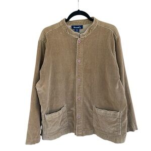 Denim & Co. Tan Corduroy Utility Jacket Large Button Front Pockets Embroidery L